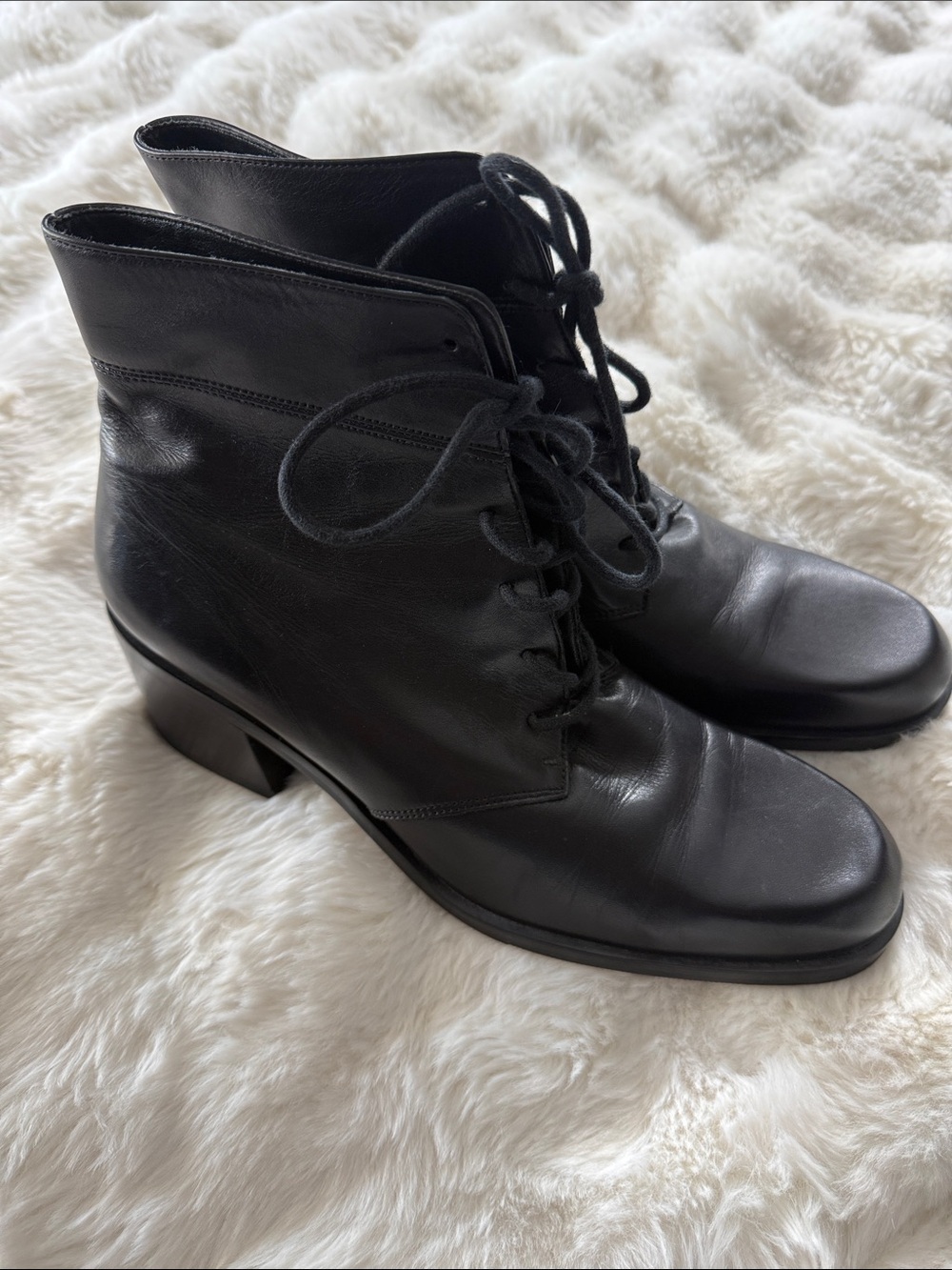 Nine West Ollie Black Leather Lace-Up Ankle Boots 9.5